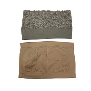 Womens Bralette Lot Of 2 Medium Gray Tan Strapless Lace Tube Top